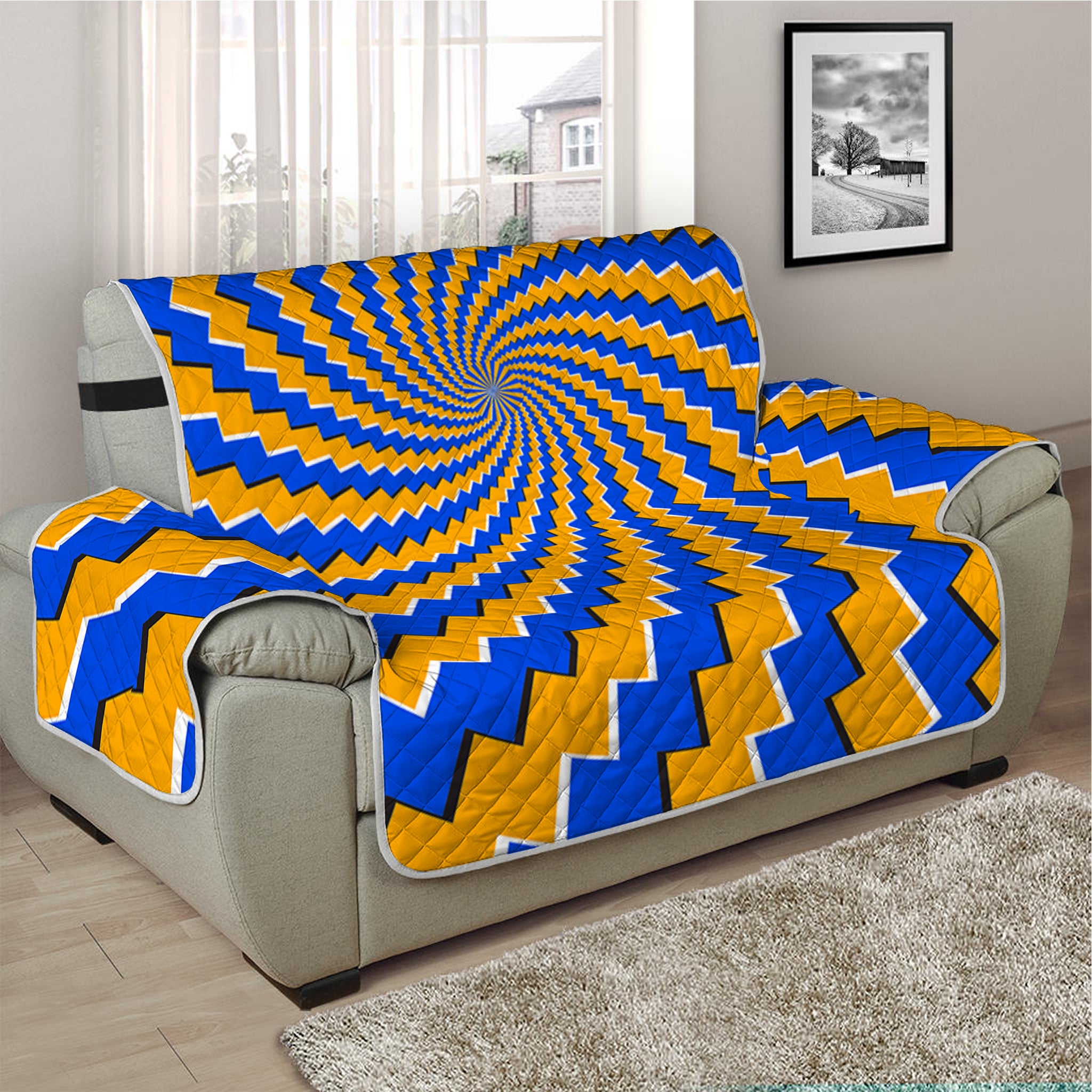 Yellow Spiral Moving Optical Illusion Half Sofa Protector