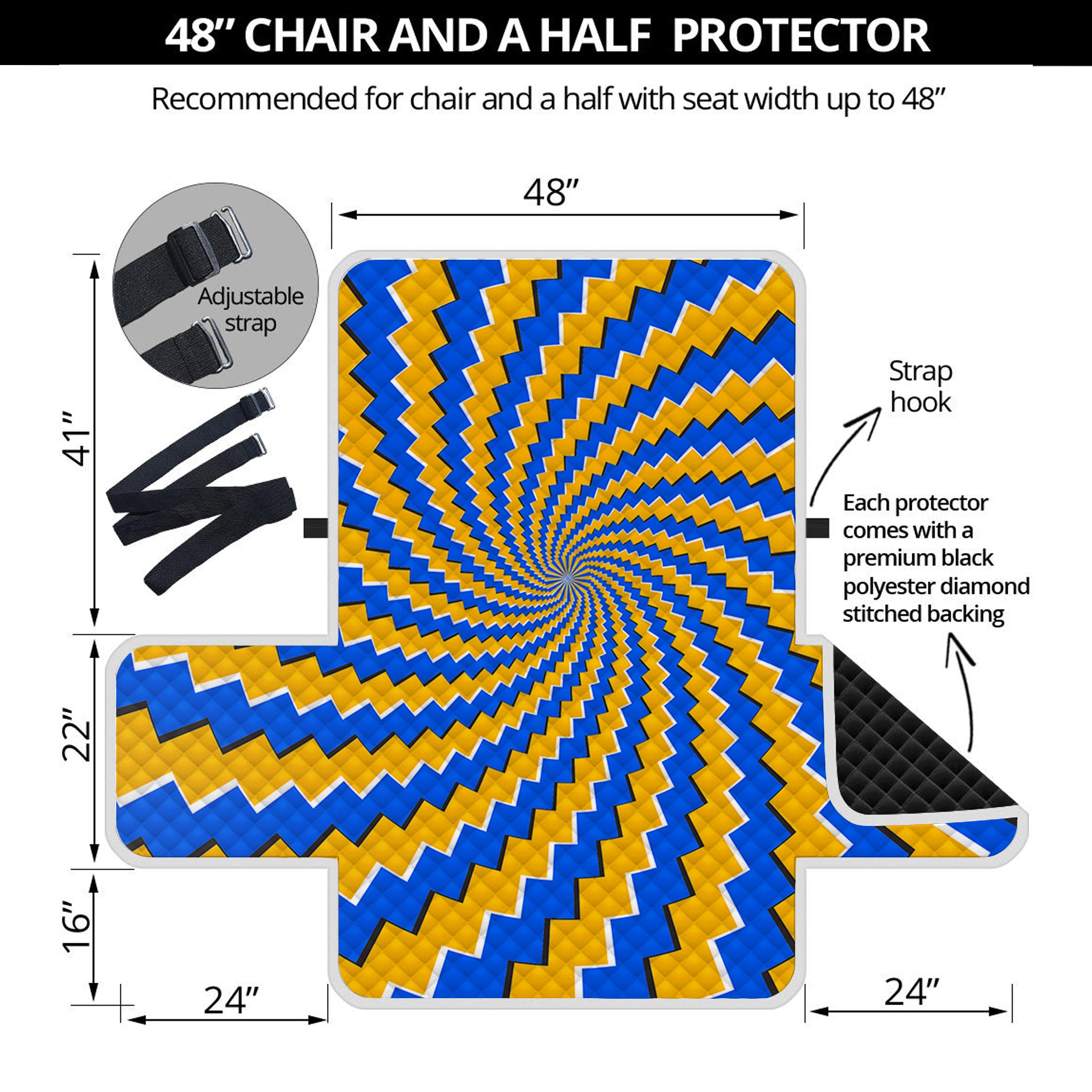 Yellow Spiral Moving Optical Illusion Half Sofa Protector