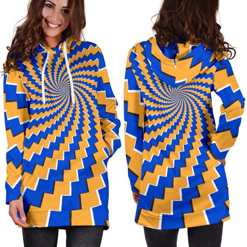 Yellow Spiral Moving Optical Illusion Hoodie Dress GearFrost