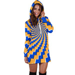 Yellow Spiral Moving Optical Illusion Hoodie Dress GearFrost