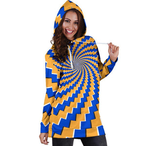 Yellow Spiral Moving Optical Illusion Hoodie Dress GearFrost