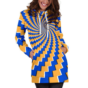 Yellow Spiral Moving Optical Illusion Hoodie Dress GearFrost