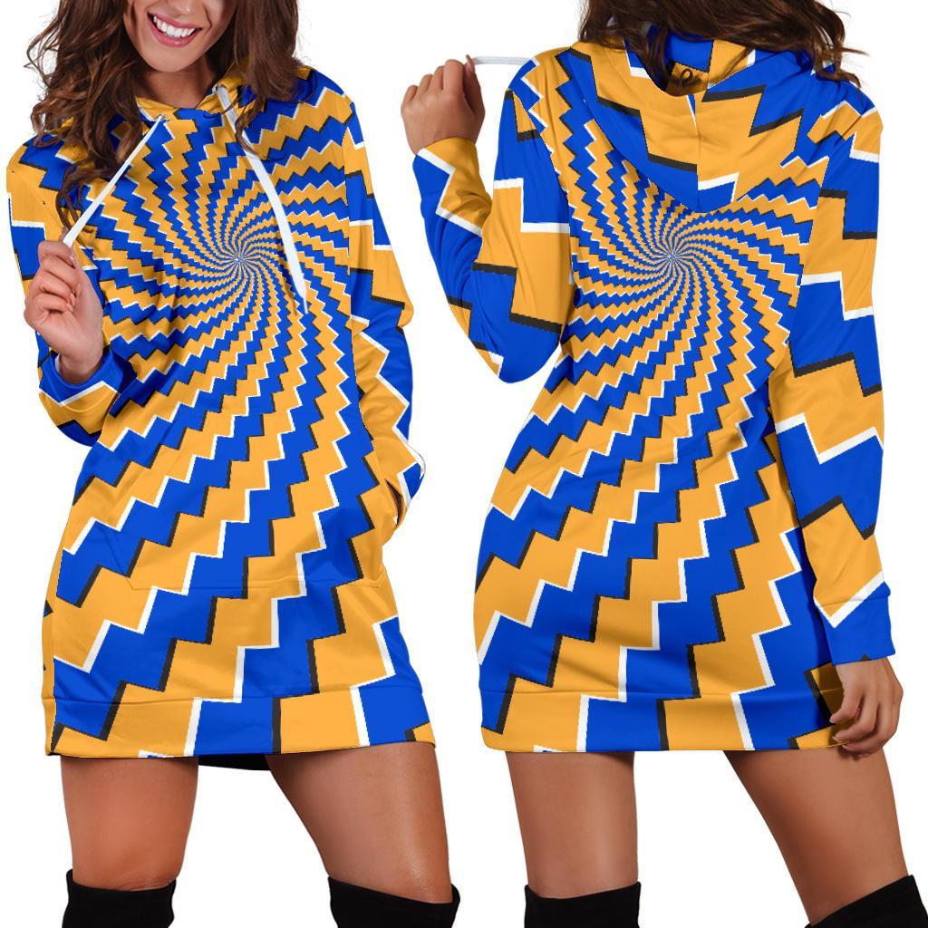 Yellow Spiral Moving Optical Illusion Hoodie Dress GearFrost