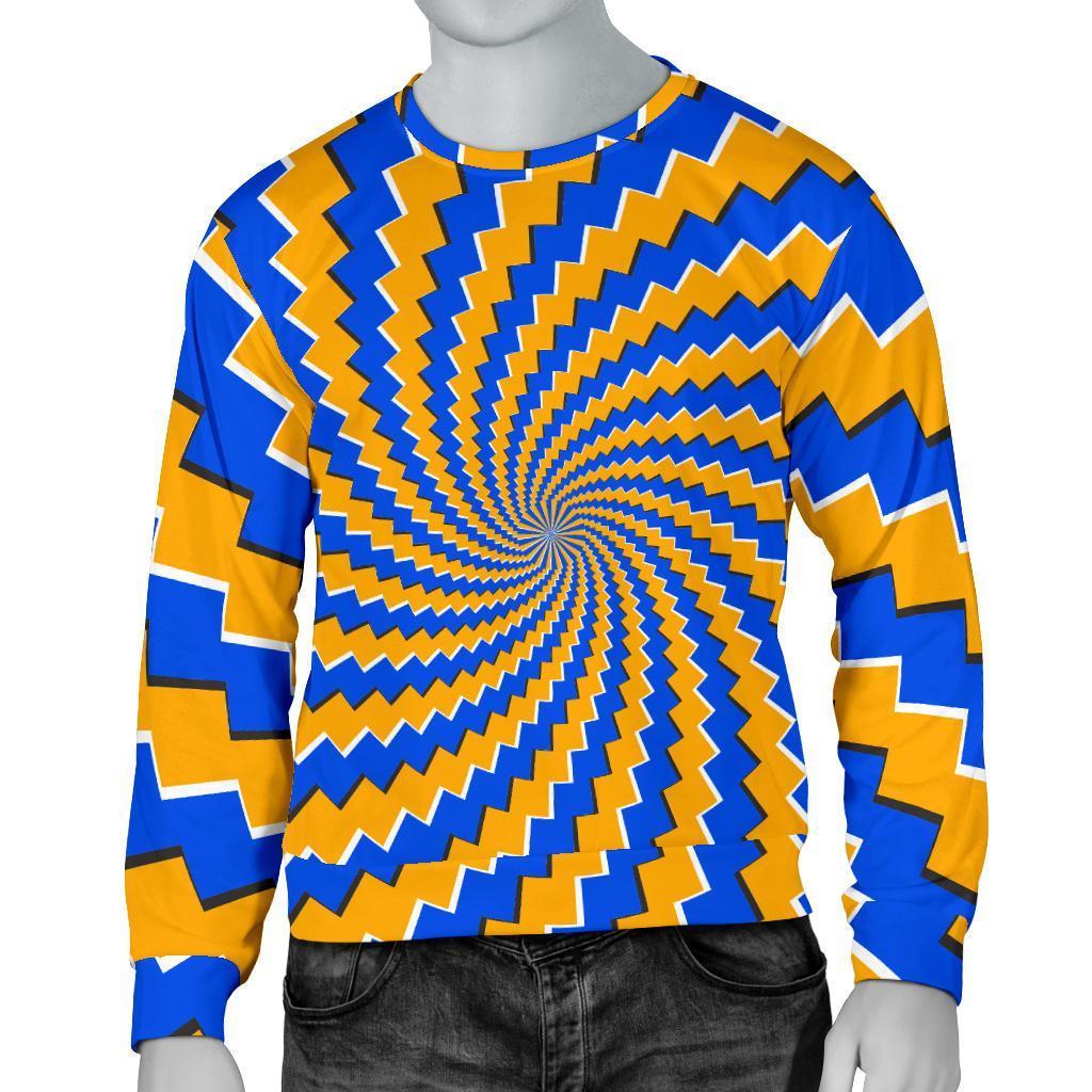 Yellow Spiral Moving Optical Illusion Men's Crewneck Sweatshirt GearFrost