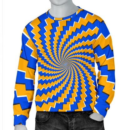 Yellow Spiral Moving Optical Illusion Men's Crewneck Sweatshirt GearFrost