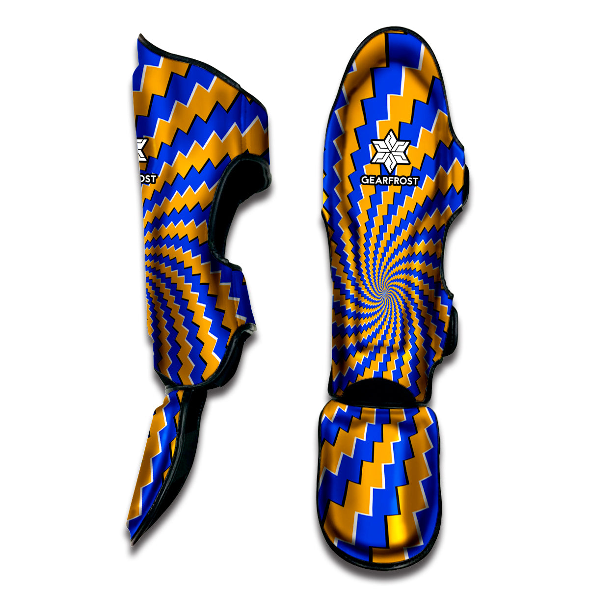 Yellow Spiral Moving Optical Illusion Muay Thai Shin Guard