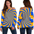Yellow Spiral Moving Optical Illusion Off The Shoulder Sweatshirt