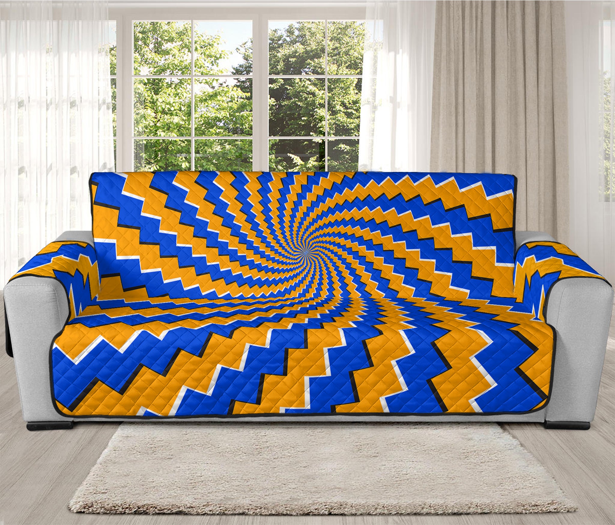 Yellow Spiral Moving Optical Illusion Oversized Sofa Protector