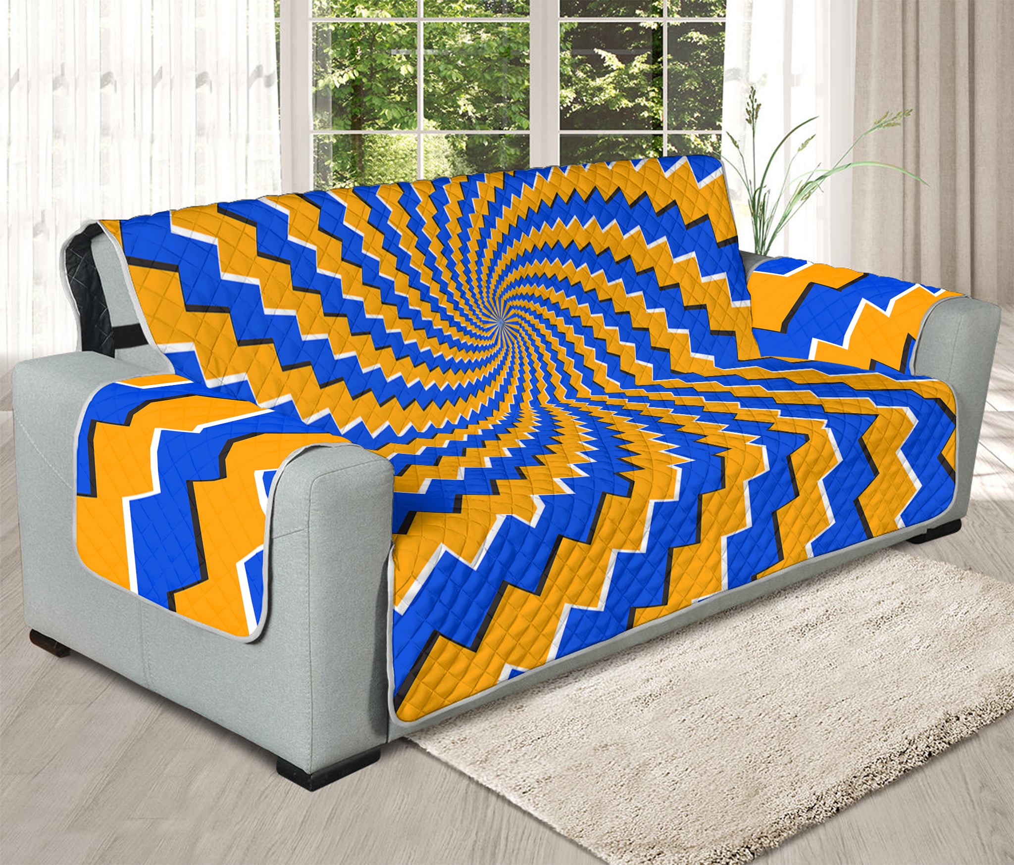 Yellow Spiral Moving Optical Illusion Oversized Sofa Protector