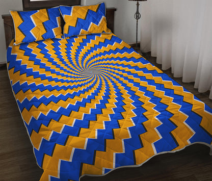 Yellow Spiral Moving Optical Illusion Quilt Bed Set