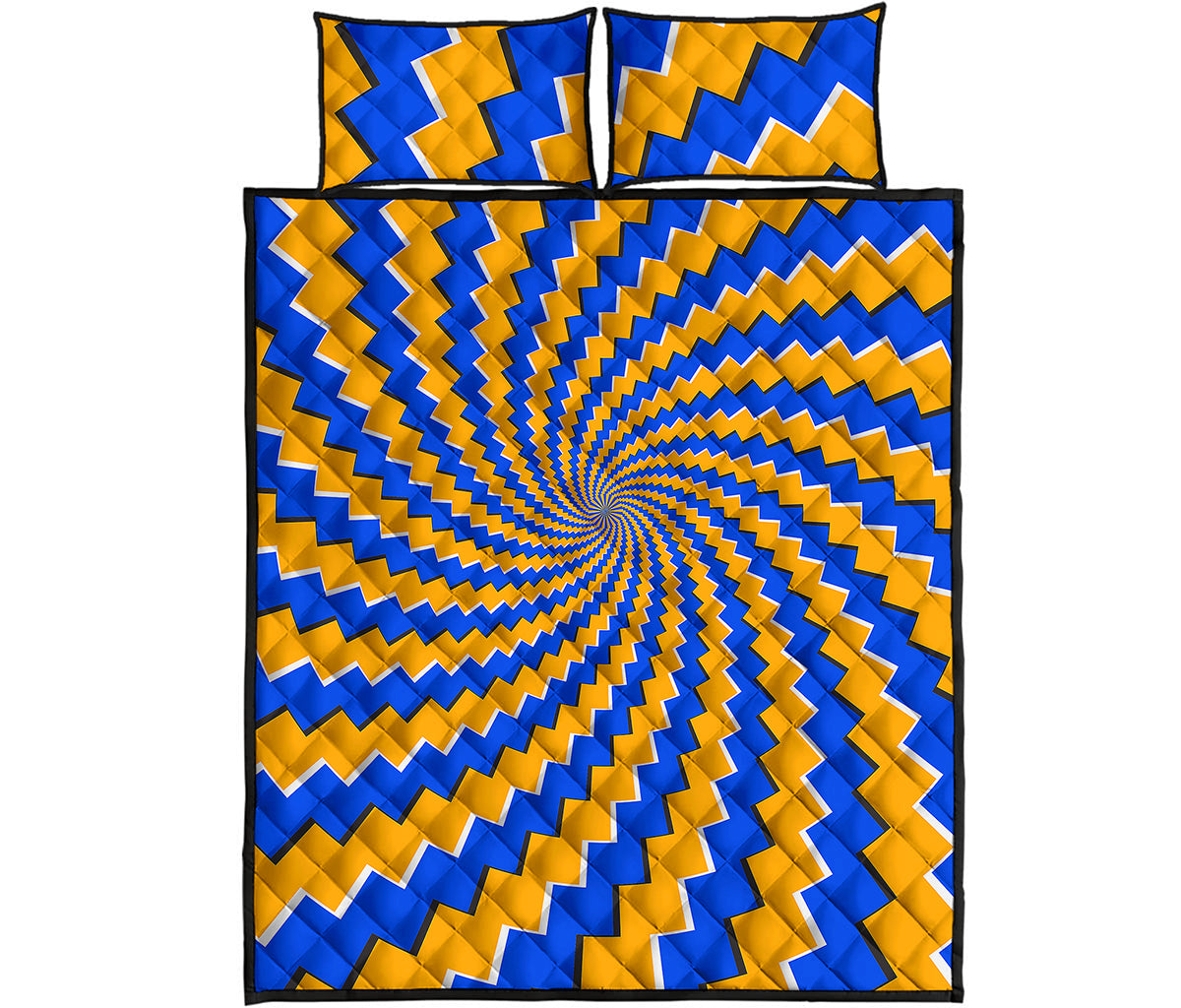 Yellow Spiral Moving Optical Illusion Quilt Bed Set
