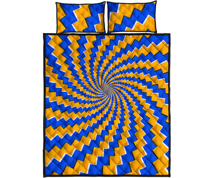 Yellow Spiral Moving Optical Illusion Quilt Bed Set