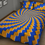 Yellow Spiral Moving Optical Illusion Quilt Bed Set
