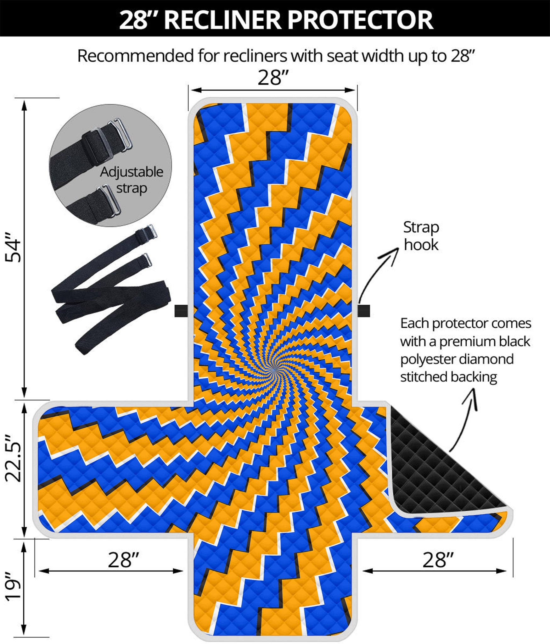 Yellow Spiral Moving Optical Illusion Recliner Protector