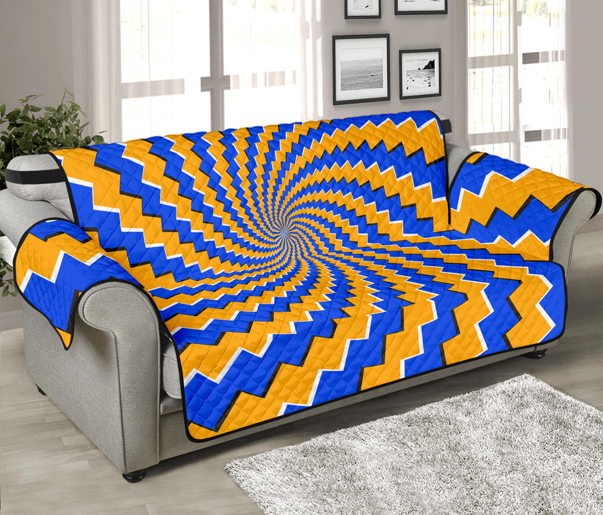 Yellow Spiral Moving Optical Illusion Sofa Protector