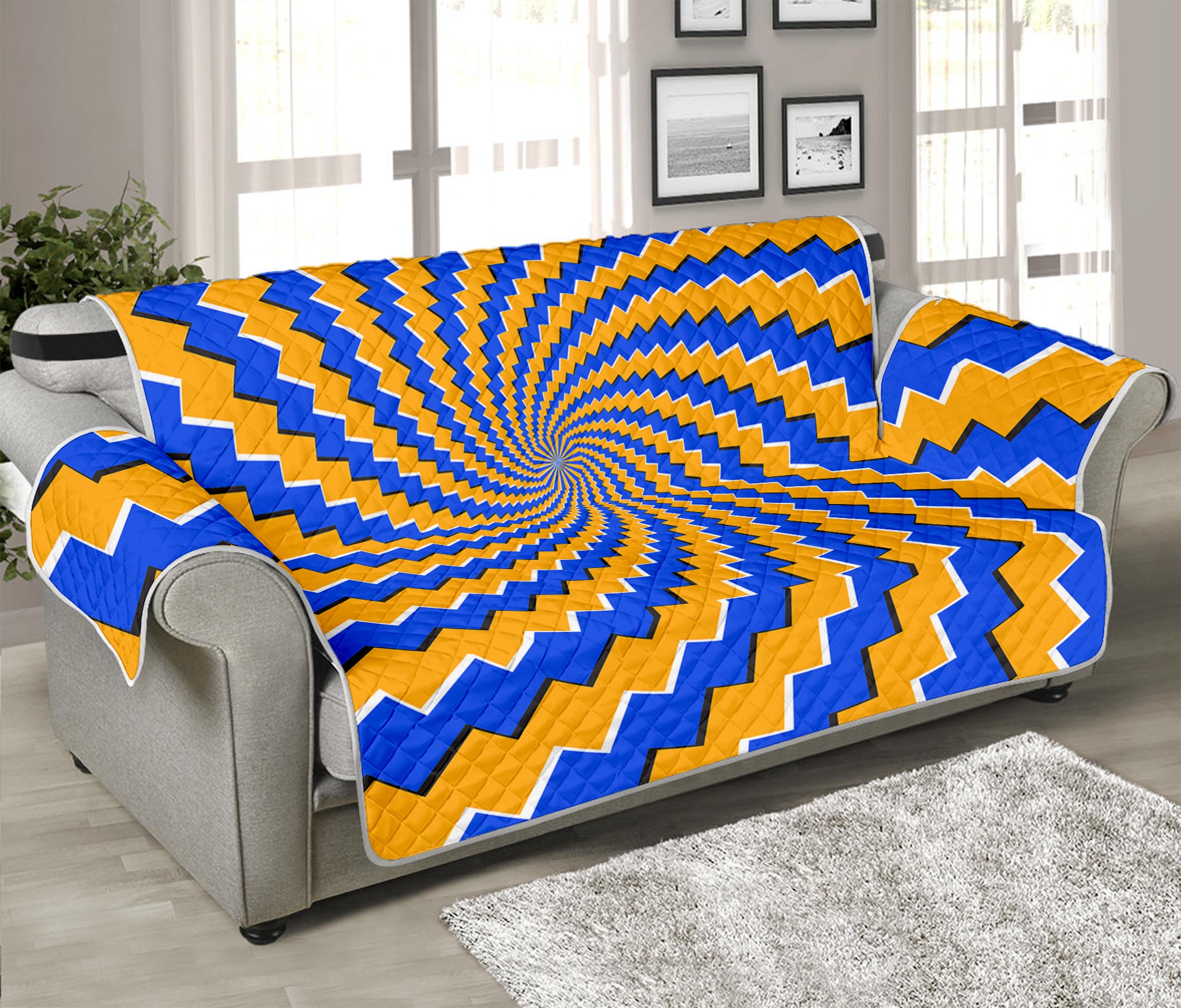 Yellow Spiral Moving Optical Illusion Sofa Protector