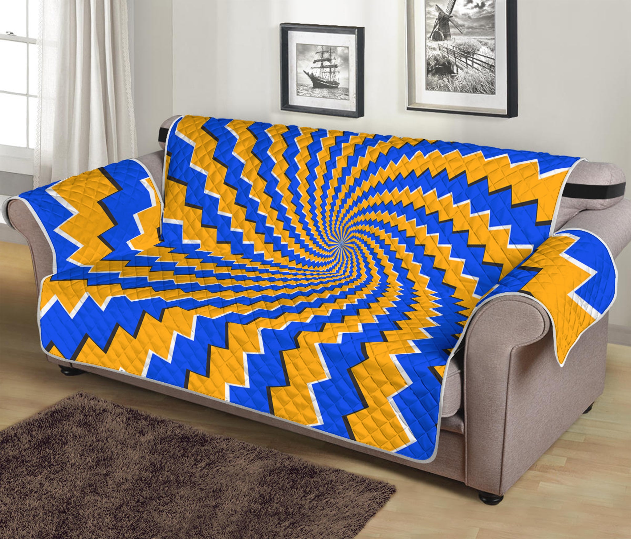 Yellow Spiral Moving Optical Illusion Sofa Protector