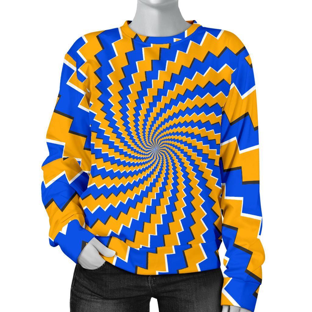 Yellow Spiral Moving Optical Illusion Women's Crewneck Sweatshirt GearFrost