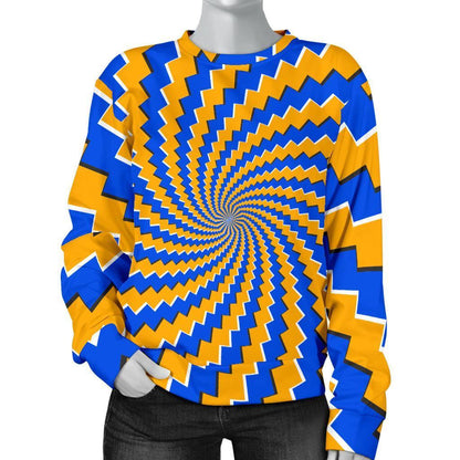 Yellow Spiral Moving Optical Illusion Women's Crewneck Sweatshirt GearFrost