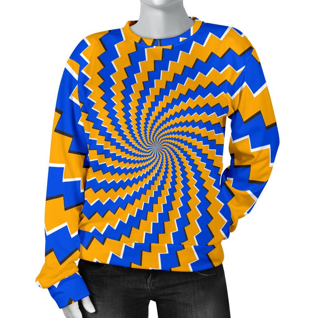 Yellow Spiral Moving Optical Illusion Women's Crewneck Sweatshirt GearFrost