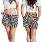 Yellow Spiral Moving Optical Illusion Women's Shorts