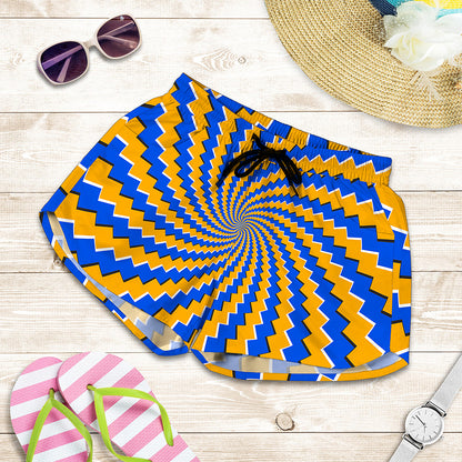 Yellow Spiral Moving Optical Illusion Women's Shorts