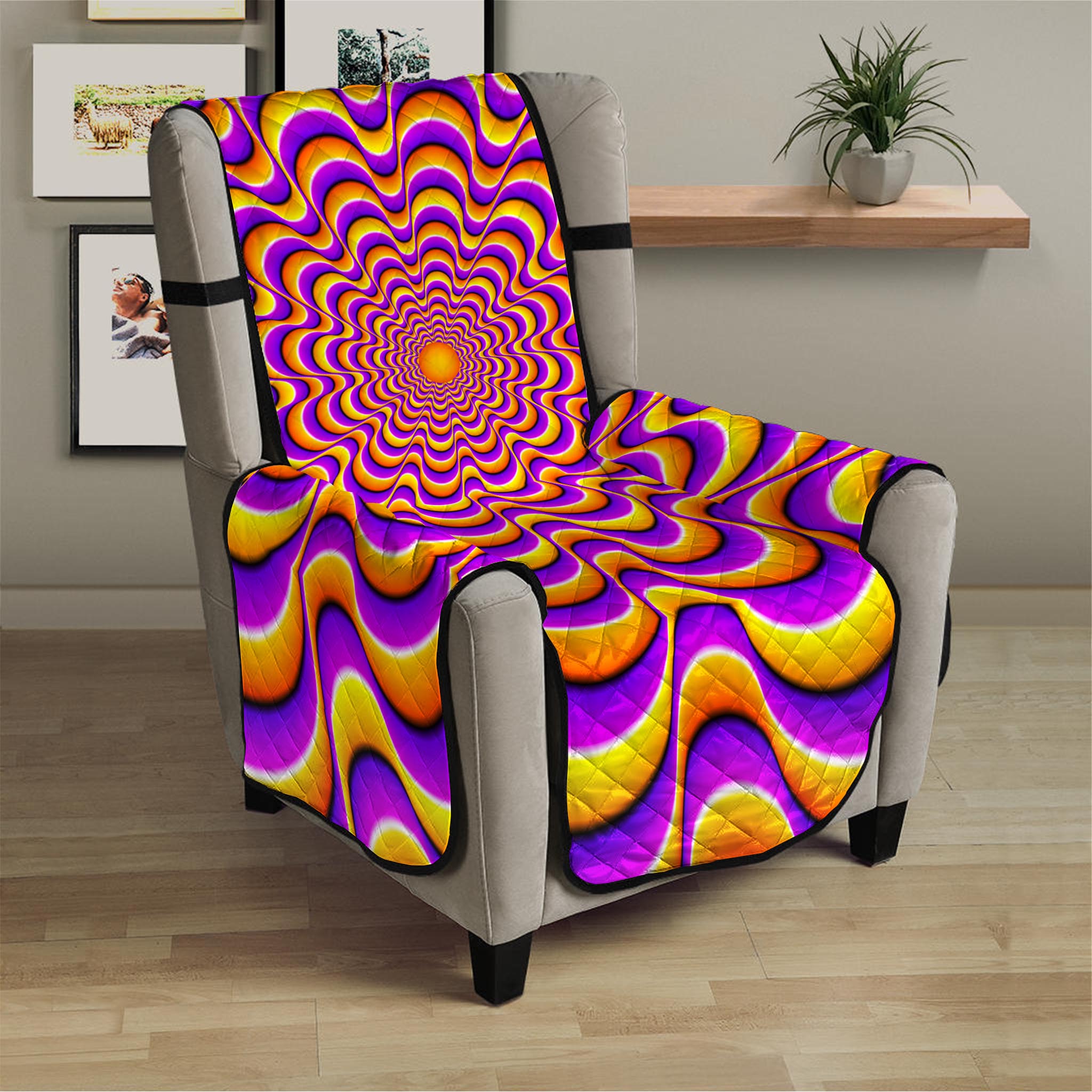 Yellow Splashing Moving Optical Illusion Armchair Protector