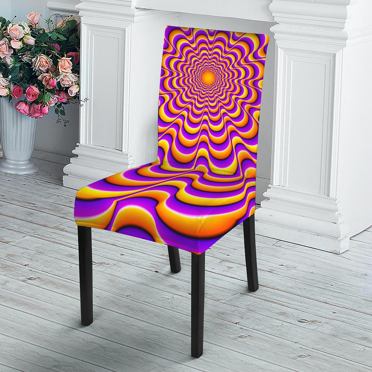 Yellow Splashing Moving Optical Illusion Dining Chair Slipcover