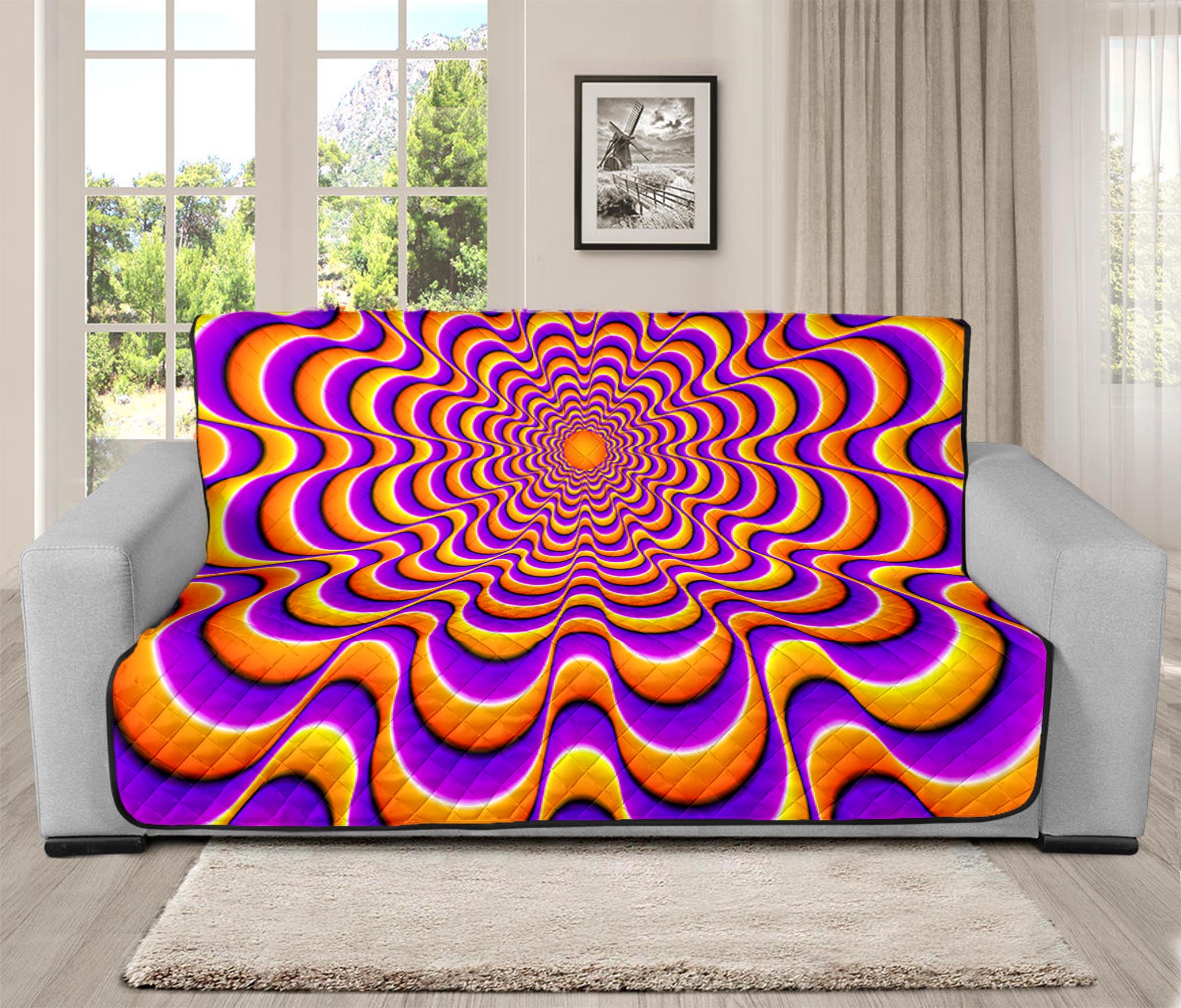 Yellow Splashing Moving Optical Illusion Futon Protector