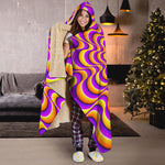 Yellow Splashing Moving Optical Illusion Hooded Blanket