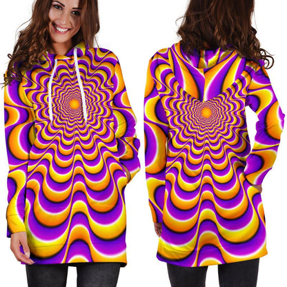 Yellow Splashing Moving Optical Illusion Hoodie Dress GearFrost