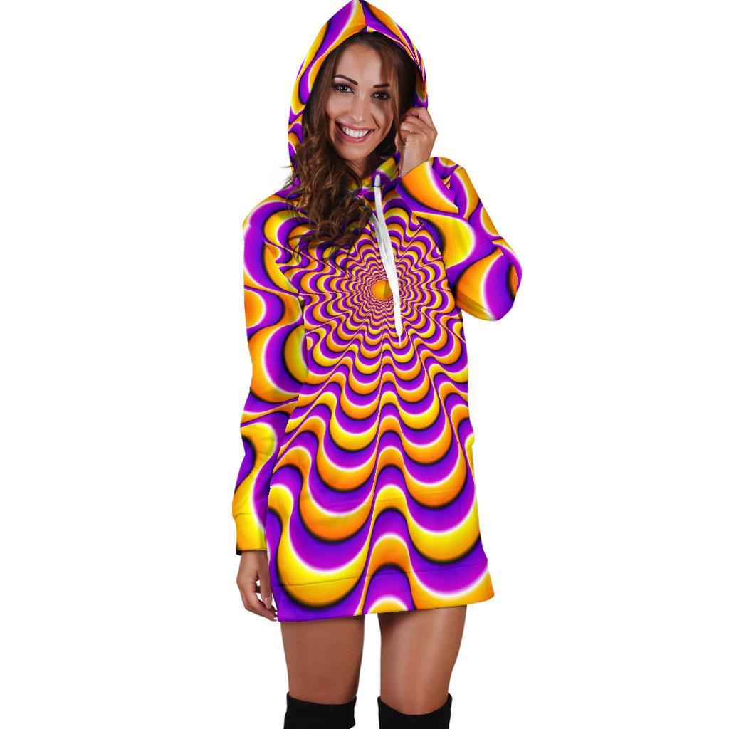 Yellow Splashing Moving Optical Illusion Hoodie Dress GearFrost