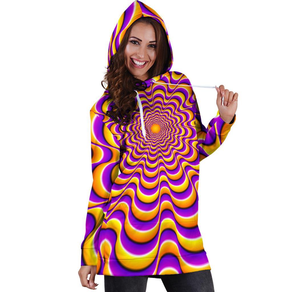 Yellow Splashing Moving Optical Illusion Hoodie Dress GearFrost