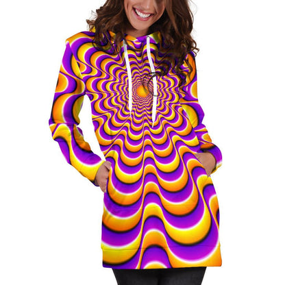 Yellow Splashing Moving Optical Illusion Hoodie Dress GearFrost