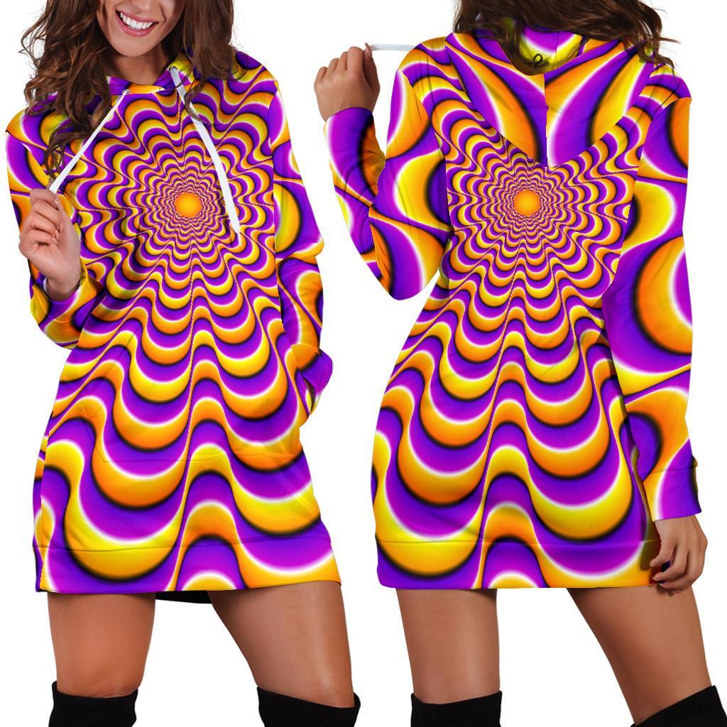 Yellow Splashing Moving Optical Illusion Hoodie Dress GearFrost