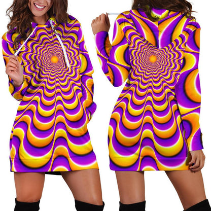 Yellow Splashing Moving Optical Illusion Hoodie Dress GearFrost