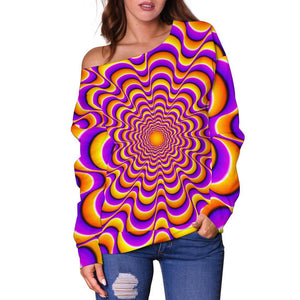 Yellow Splashing Moving Optical Illusion Off Shoulder Sweatshirt GearFrost