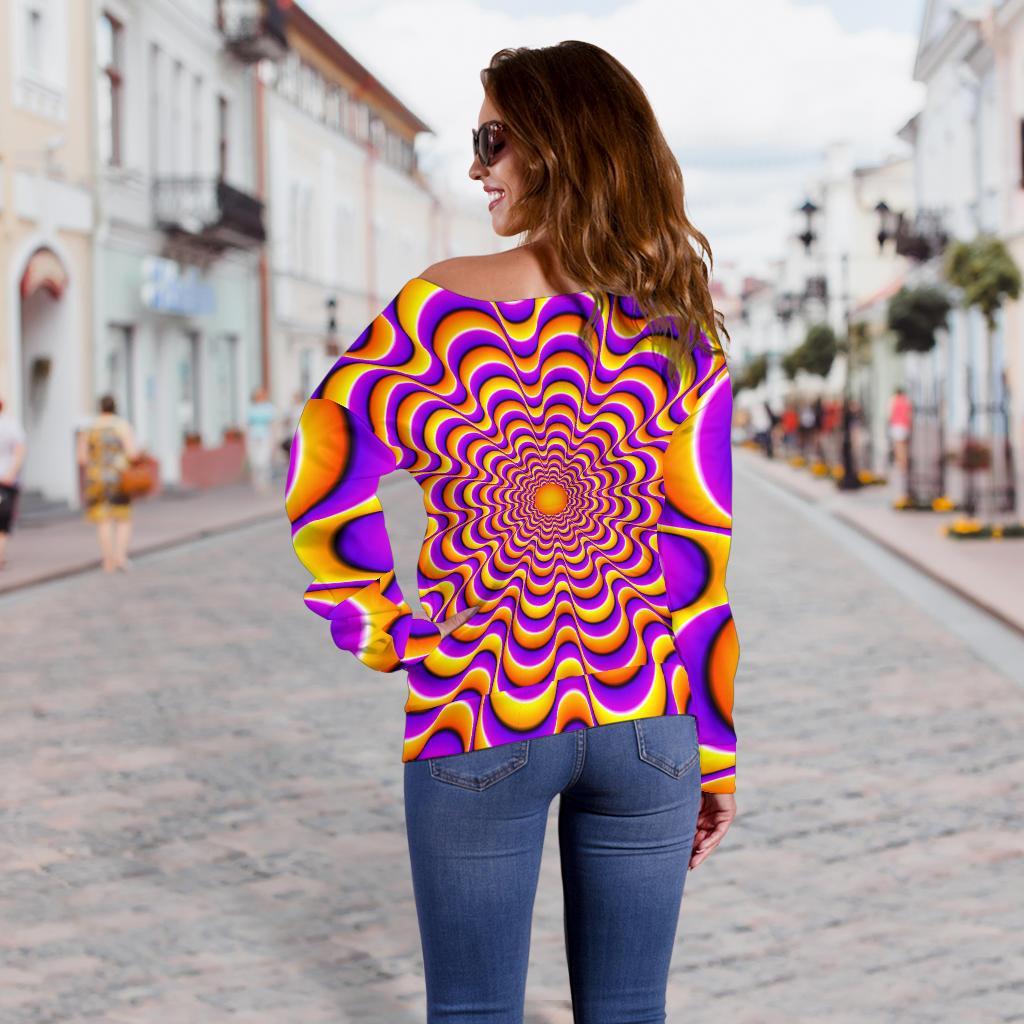 Yellow Splashing Moving Optical Illusion Off Shoulder Sweatshirt GearFrost