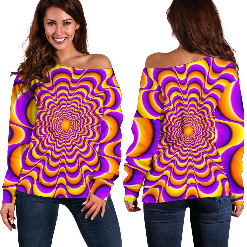 Yellow Splashing Moving Optical Illusion Off Shoulder Sweatshirt GearFrost