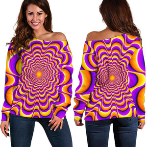 Yellow Splashing Moving Optical Illusion Off Shoulder Sweatshirt GearFrost