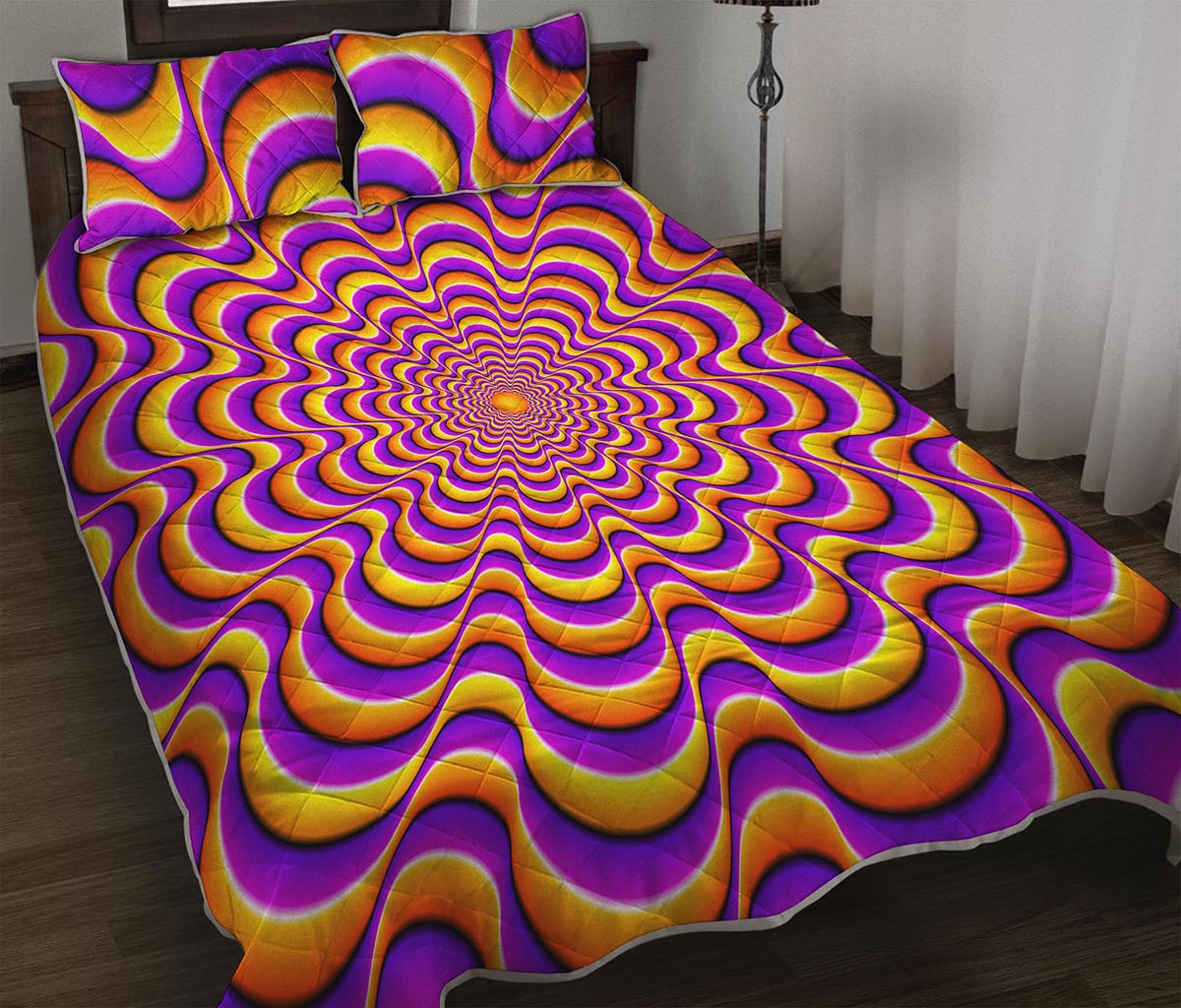 Yellow Splashing Moving Optical Illusion Quilt Bed Set