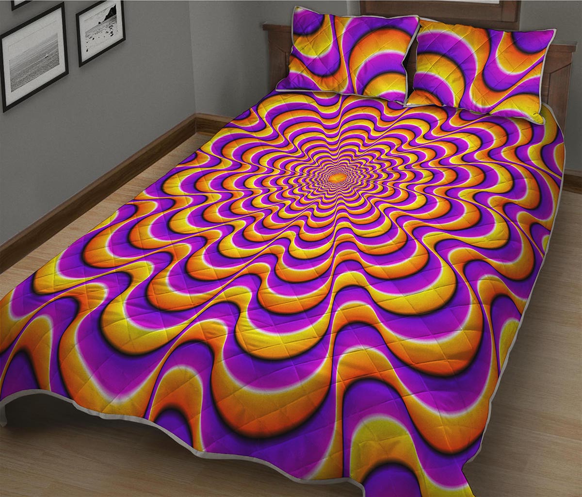 Yellow Splashing Moving Optical Illusion Quilt Bed Set