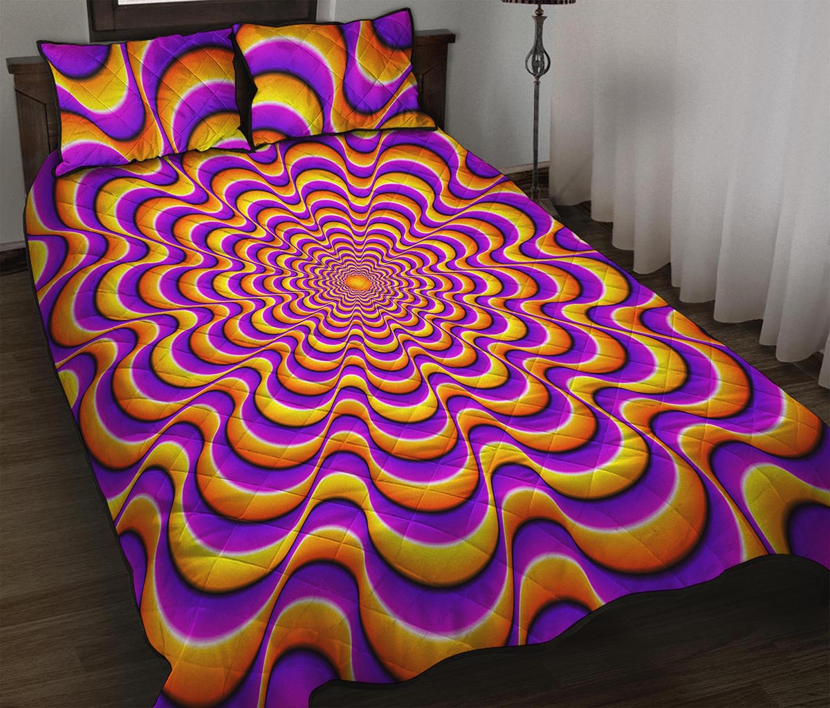 Yellow Splashing Moving Optical Illusion Quilt Bed Set