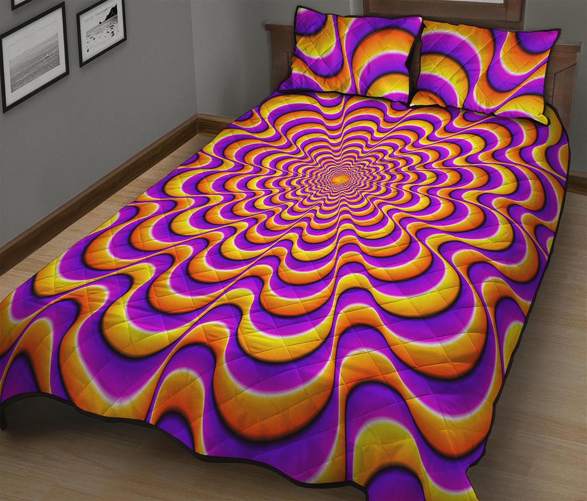 Yellow Splashing Moving Optical Illusion Quilt Bed Set