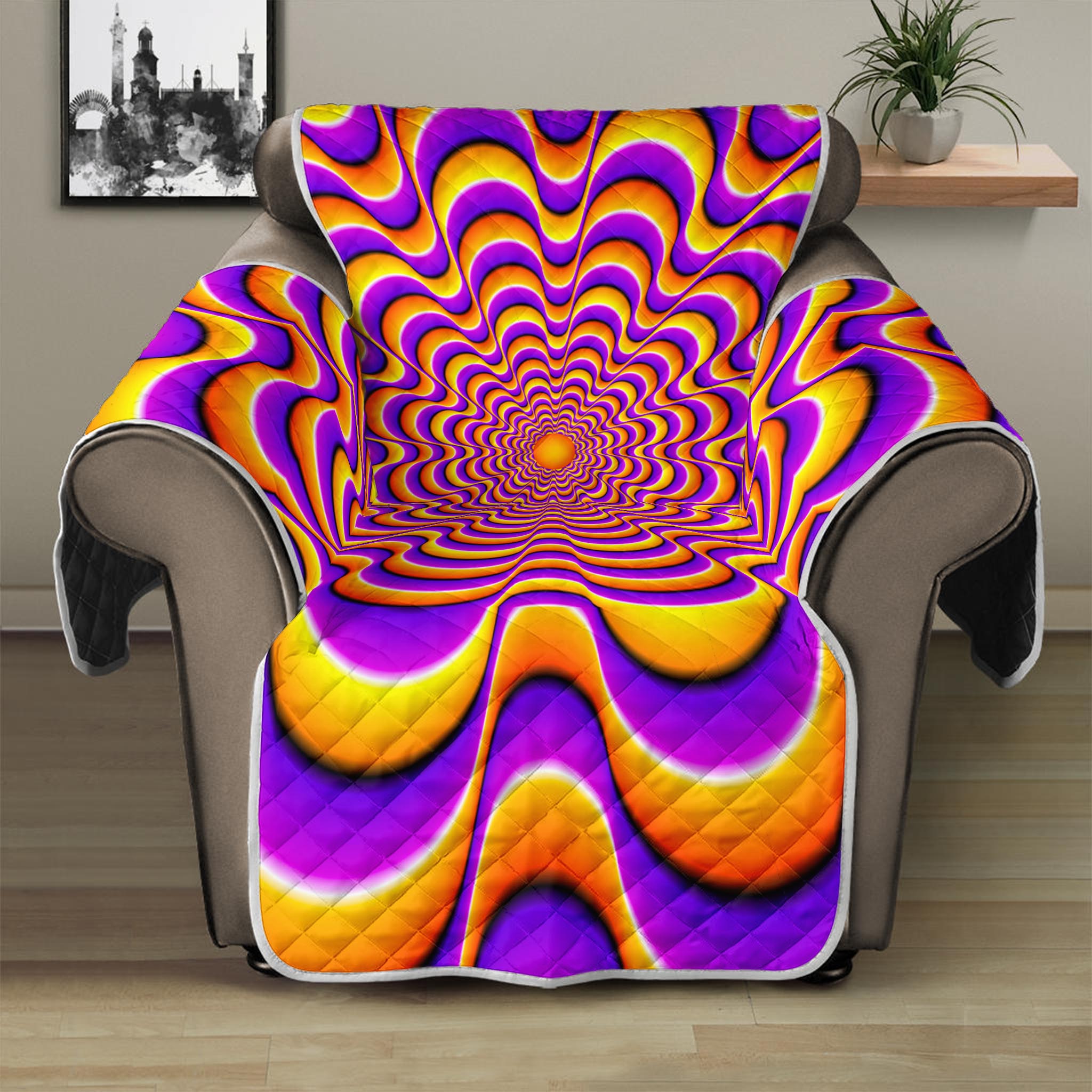 Yellow Splashing Moving Optical Illusion Recliner Protector