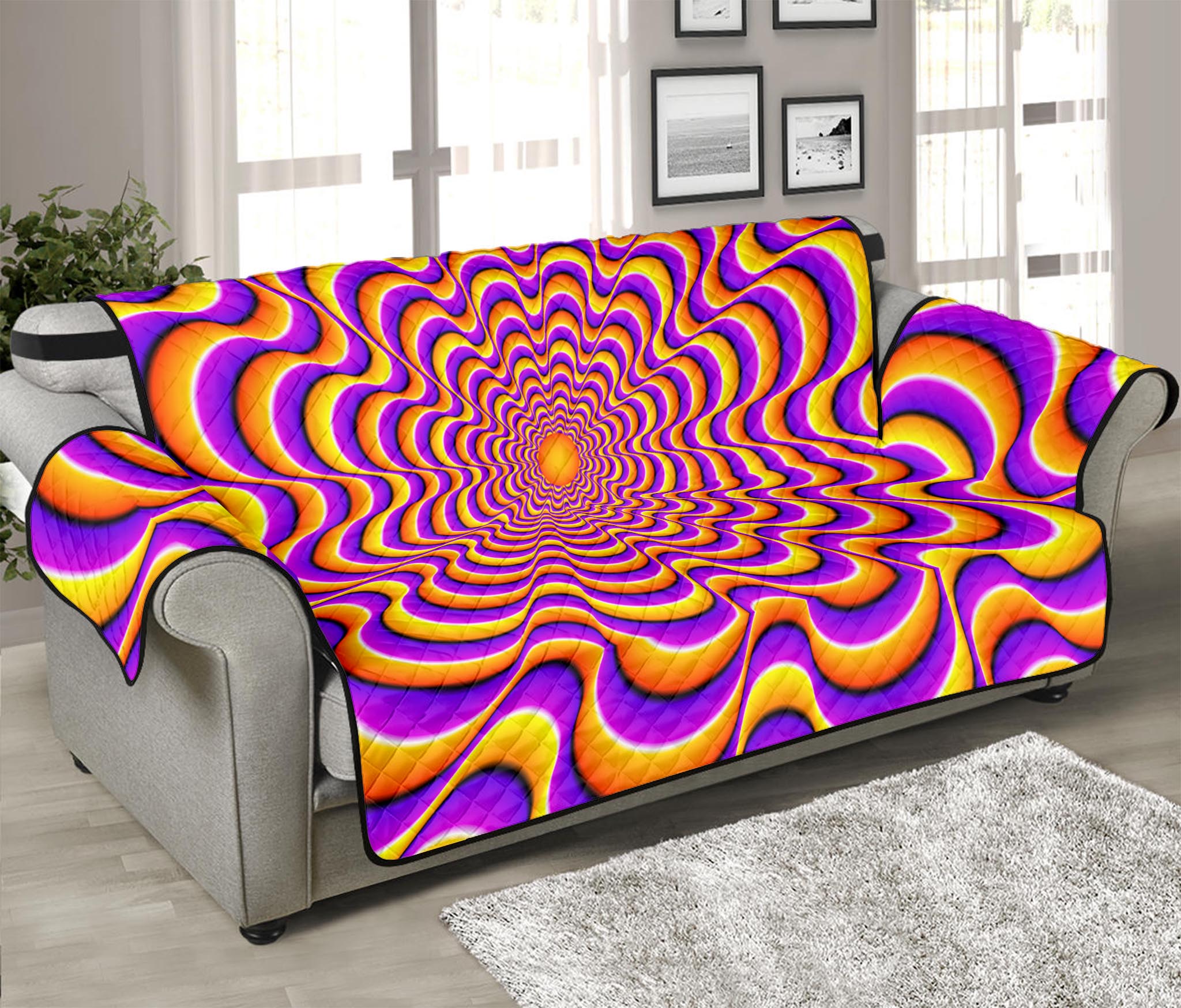 Yellow Splashing Moving Optical Illusion Sofa Protector