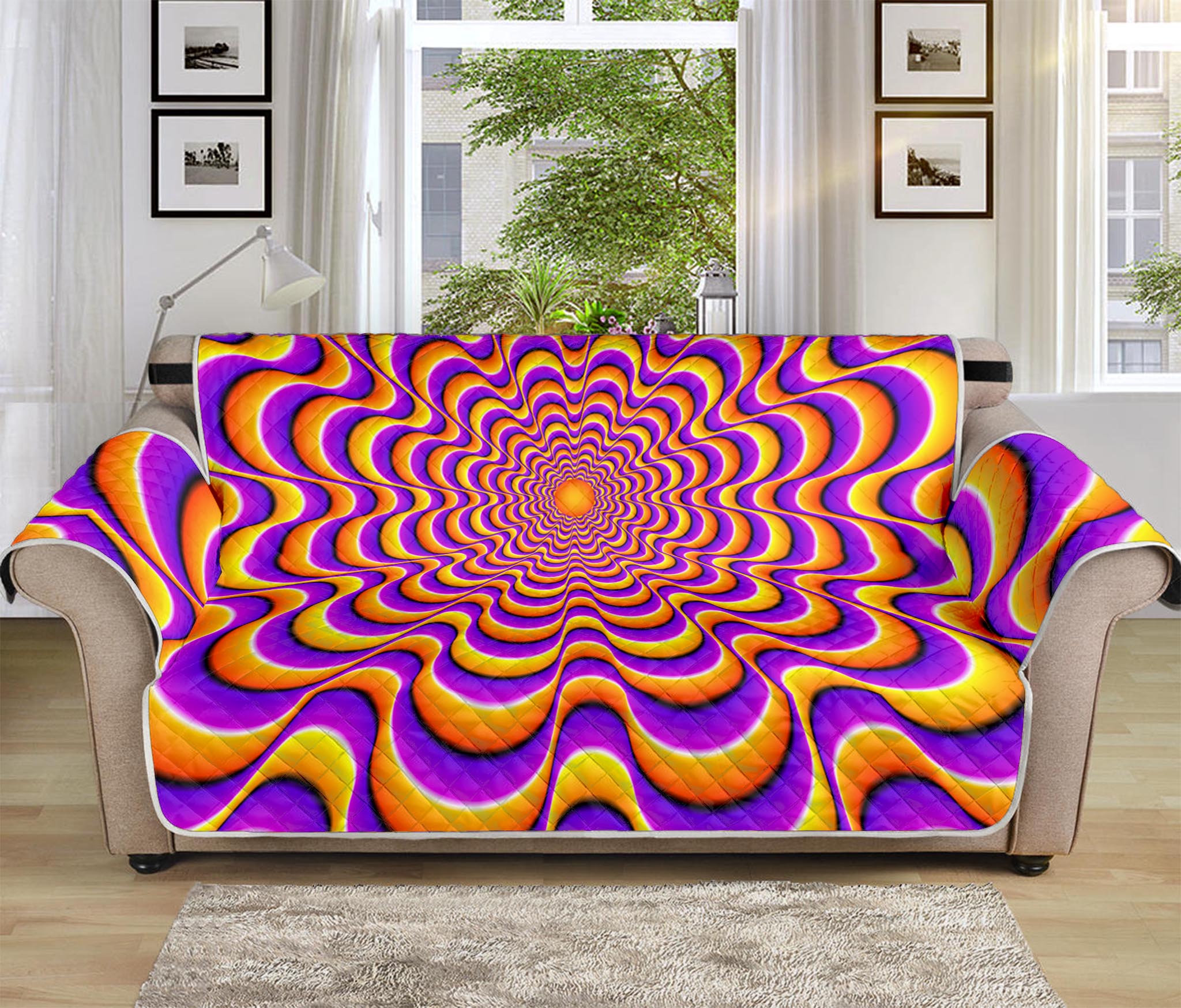 Yellow Splashing Moving Optical Illusion Sofa Protector