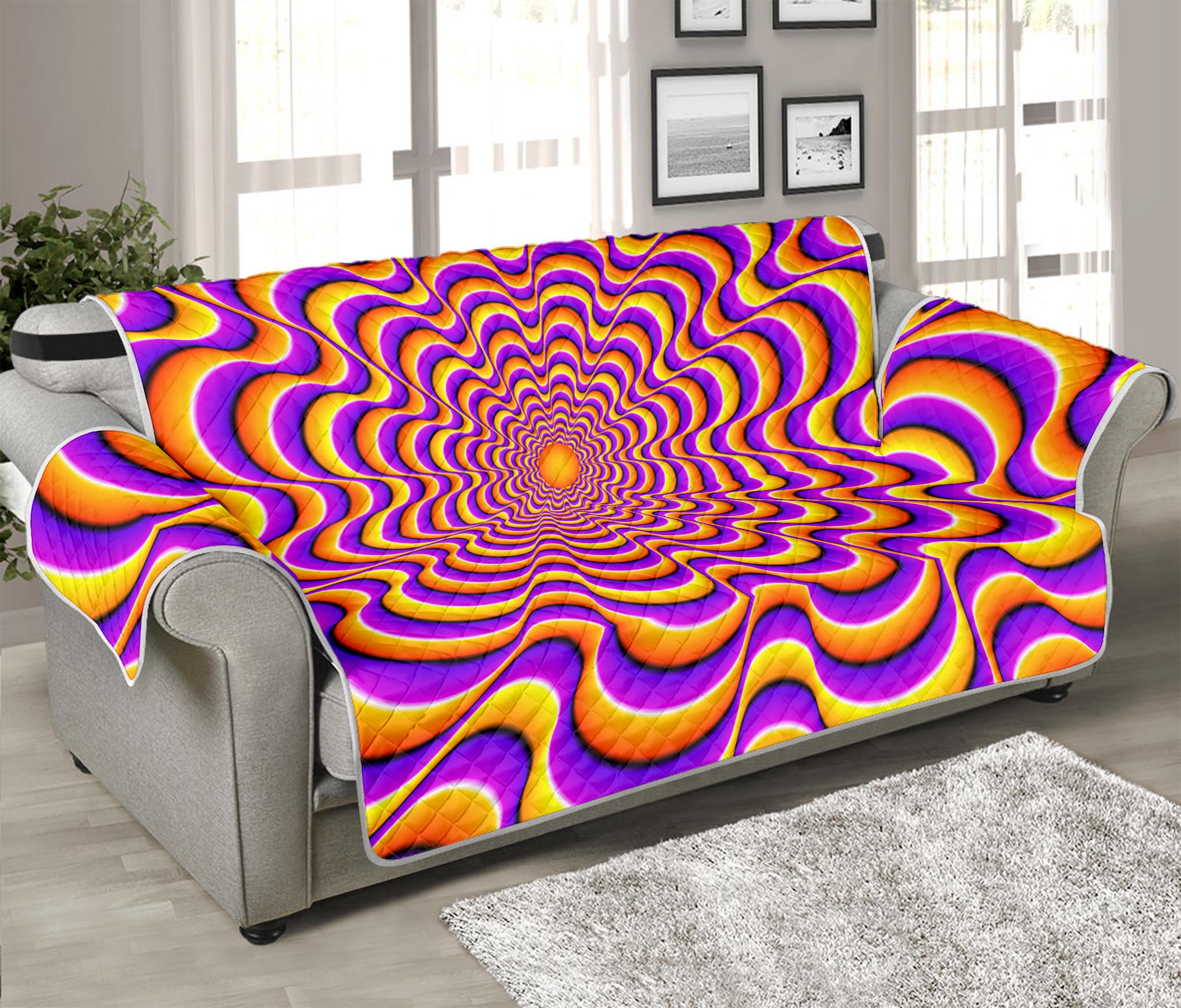 Yellow Splashing Moving Optical Illusion Sofa Protector