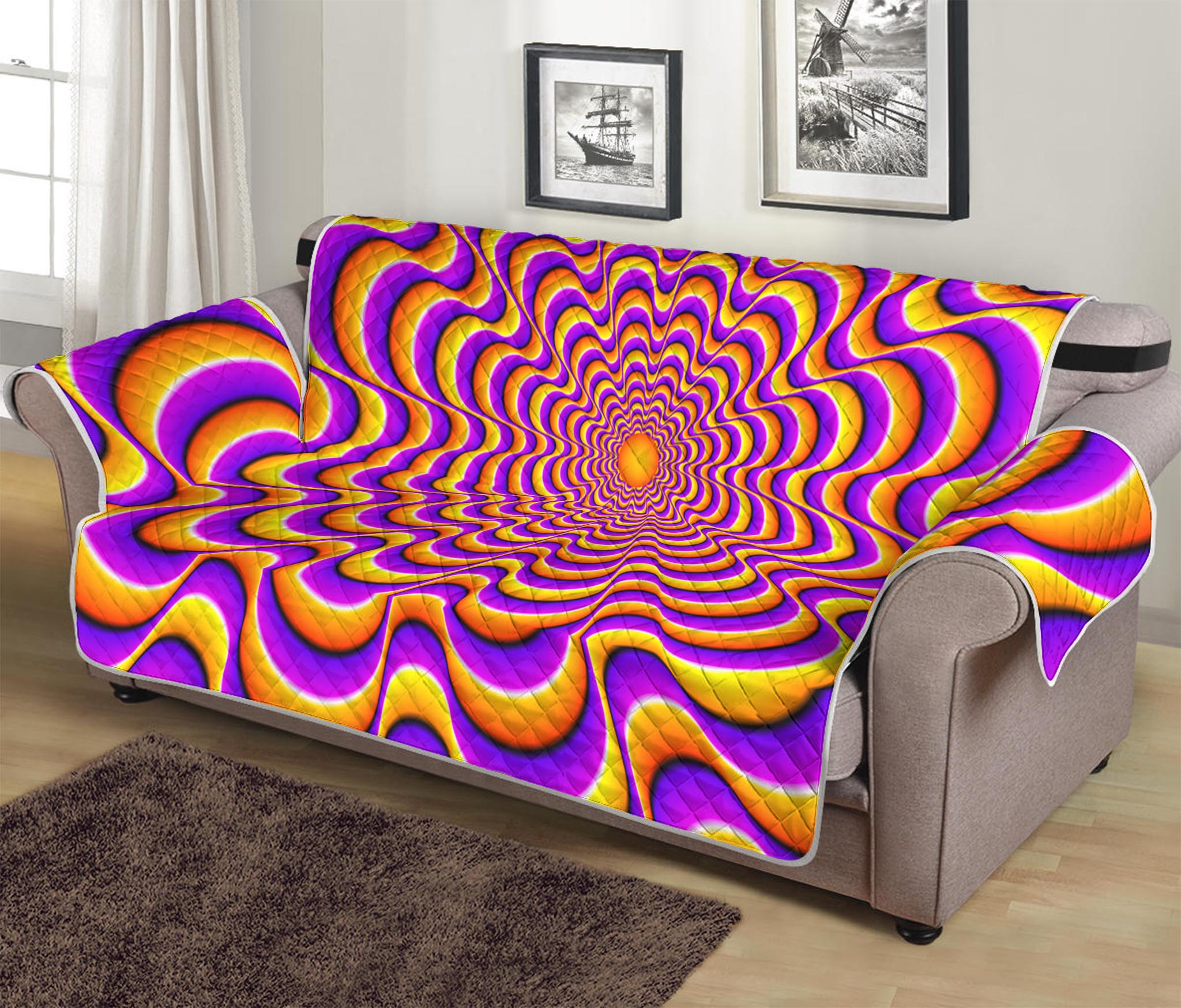 Yellow Splashing Moving Optical Illusion Sofa Protector