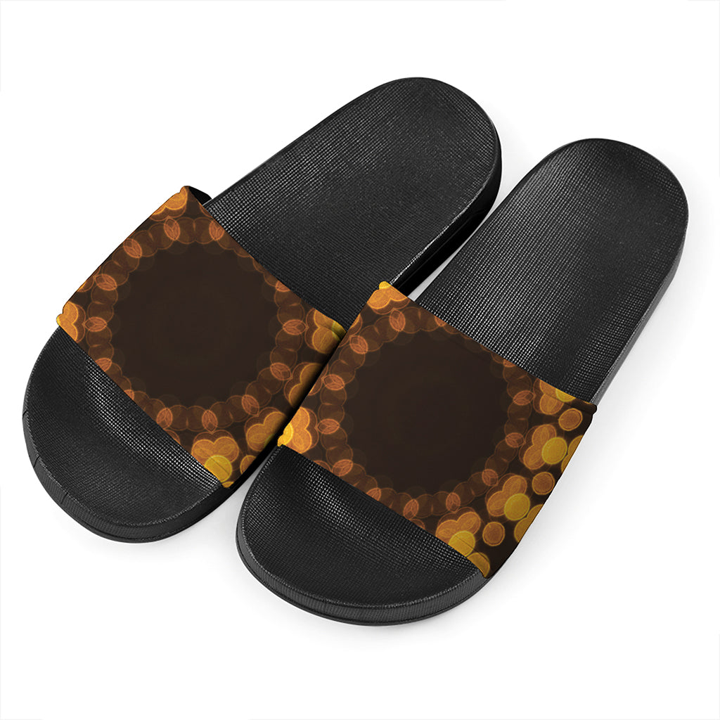 Yellow Spot Kaleidoscope Print Black Slide Sandals